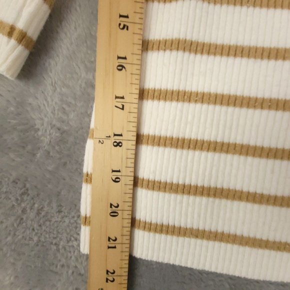 Vanity Womens Sweater Knit Pullover Striped 3/4 Sleeve Lace Collar Beige Brown M - Picture 4 of 9